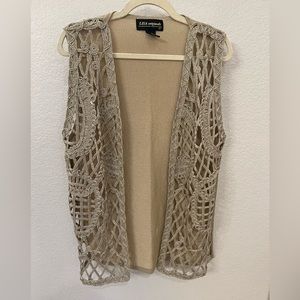 Ladies Metallic Gold sleeveless cardigan